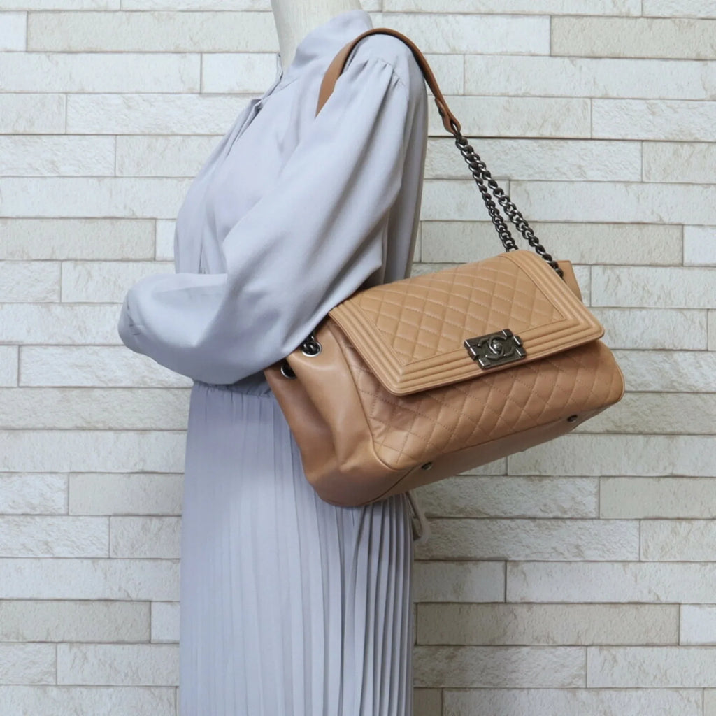 CHANEL Pre-Owned Shoulder Chanel (Good) Boy Beige Chain Ladies BRB10010000013292 Bag Leather