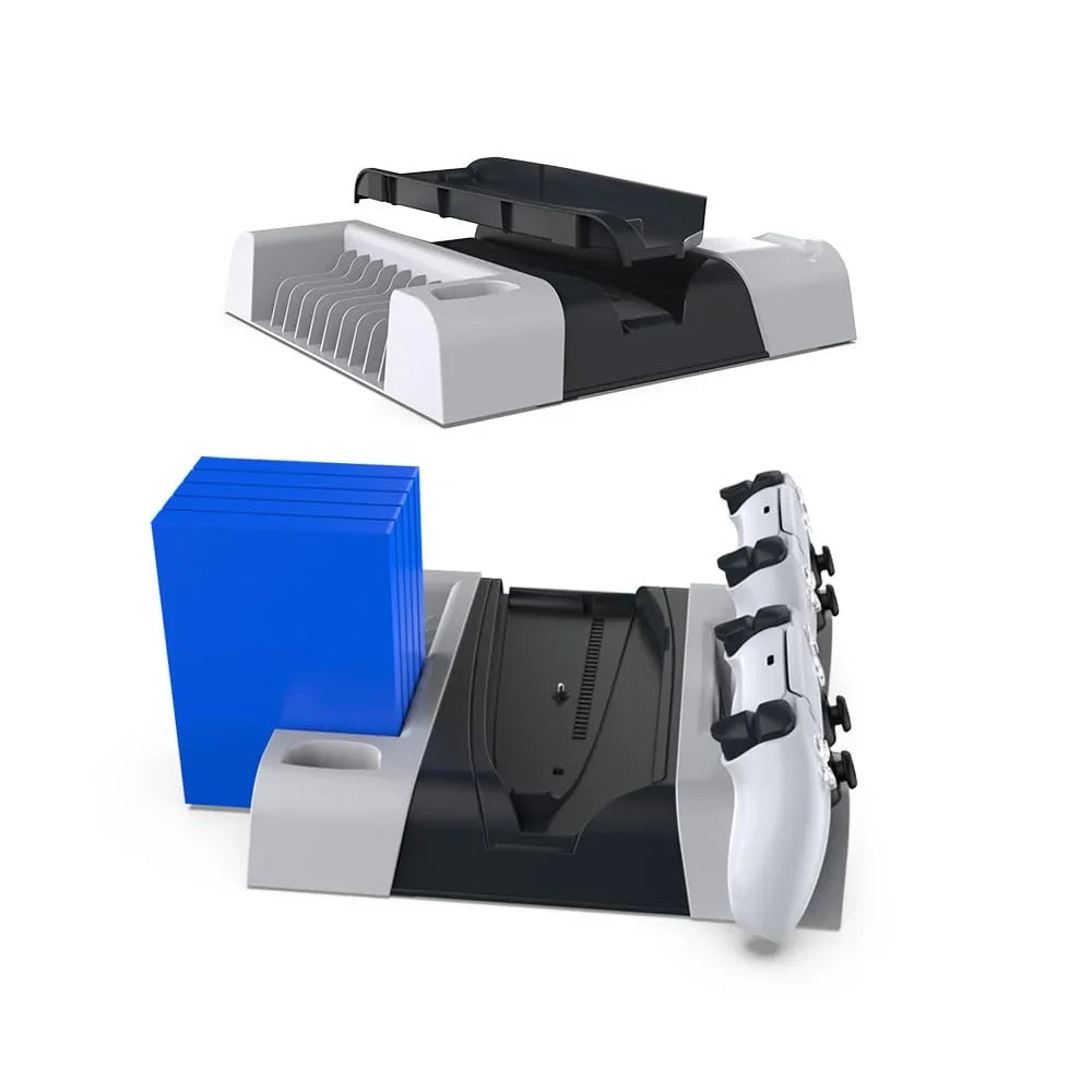 Charging for Discs Game 10 Media Black Fan, with Disc 3-Level & Slot-White Digital PS5 Base Cooling Remote Slot Storage Slim with Cooling & Station Dual Version Stand