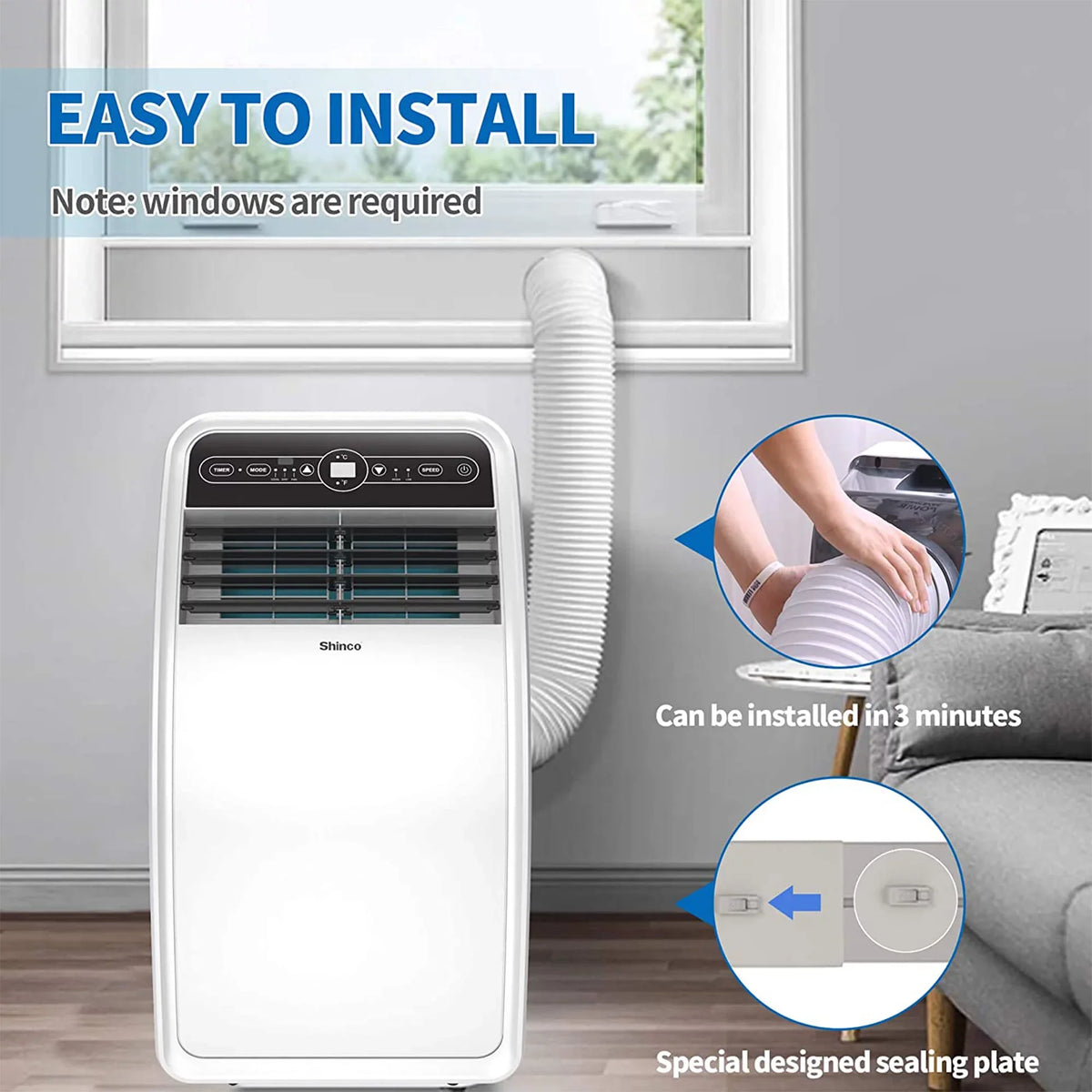 and BTU 8,000 AC SqFt 200 Shinco Rooms for Dehumidifier, Unit, Portable Fan