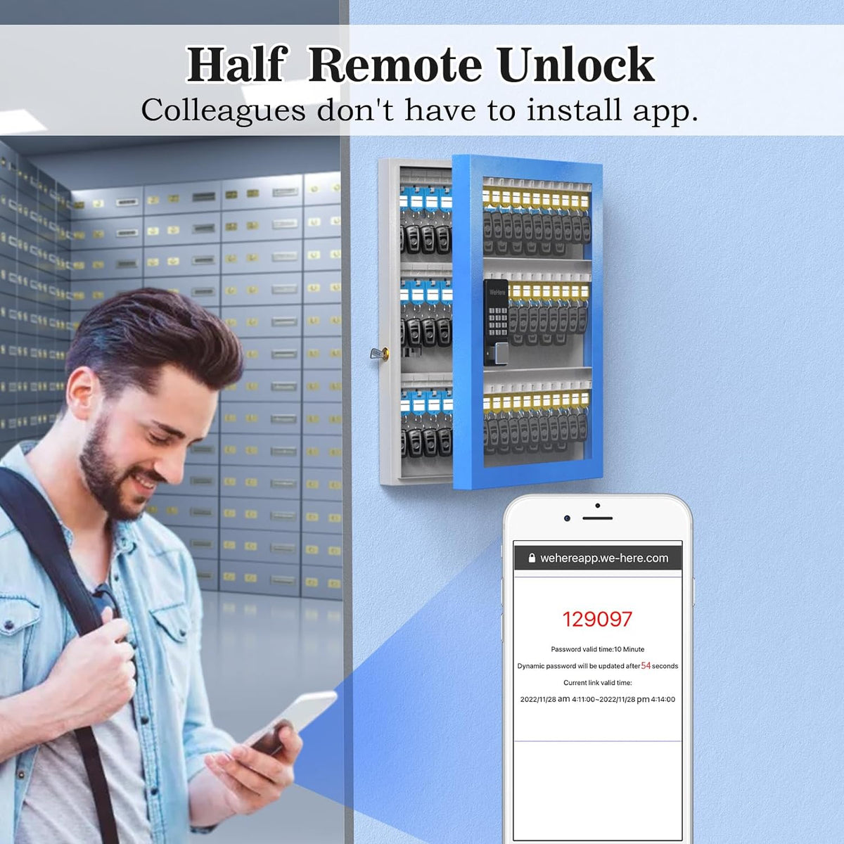 Security Bluetooth/Fixed Half-Remote Lock Box for Key Cabinet Car Lockbox, Key Smart APP Code OTP Plus, Share Dealership，， Mount, 96 Wall Storage