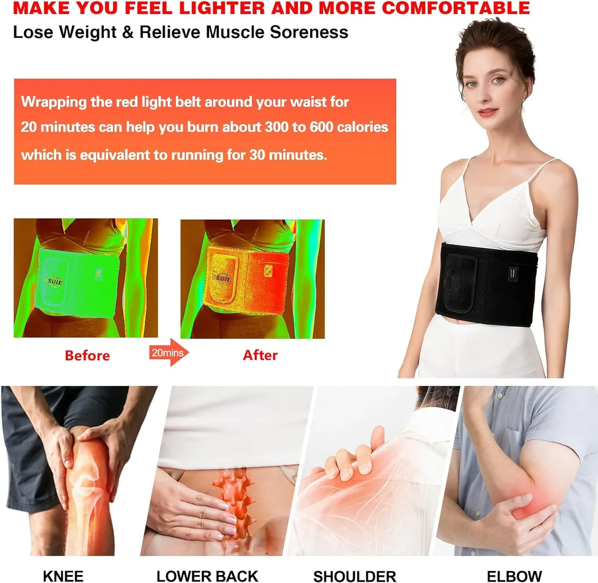 Speed Therapy Pain 660nm (Black) Wrap Relief, Back & Light Timer Therapy 850nm Infrared for Belt, Muscle Device Therapy Healing Red Body for LED Shoulder Light Light Controller Waist with with Red