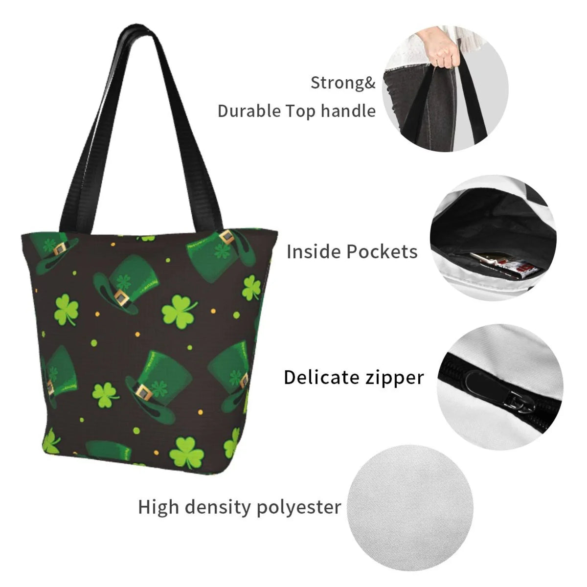 Handbag Canvas for Zip, Groceries, Shoulder Day8 Bag Shopping with Bag, Suitable Stylish Fitness St. Office, Patrick's Buying Tote Easygdp