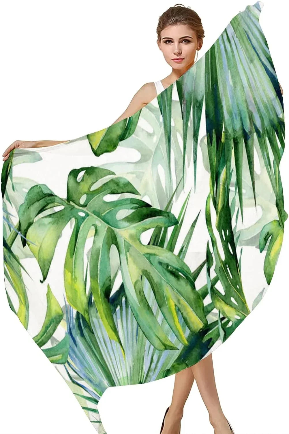 Hyjoy Leaves for Silk Women Neck Scarf Green Scarves Girls Lightweight Shawl Long Wrap Watercolor