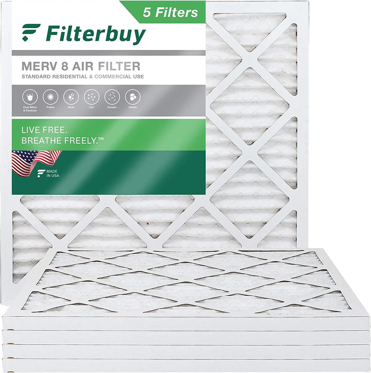 AC Furnace HVAC 19x19x1 Air 8 Filters MERV (5-Pack) Filterbuy Pleated