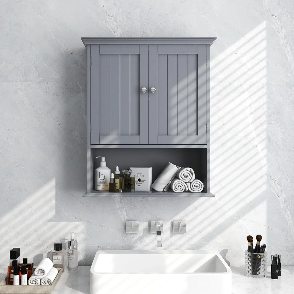 Storage Wall Cabinet, Kitchen Wooden Hanging Doors Storage Wall Medicine Mounted Cabinet for Grey Shelves, Cabinet, Multipurpose Bathroom Cabinet Living with Room, Bathroom Bathroom &