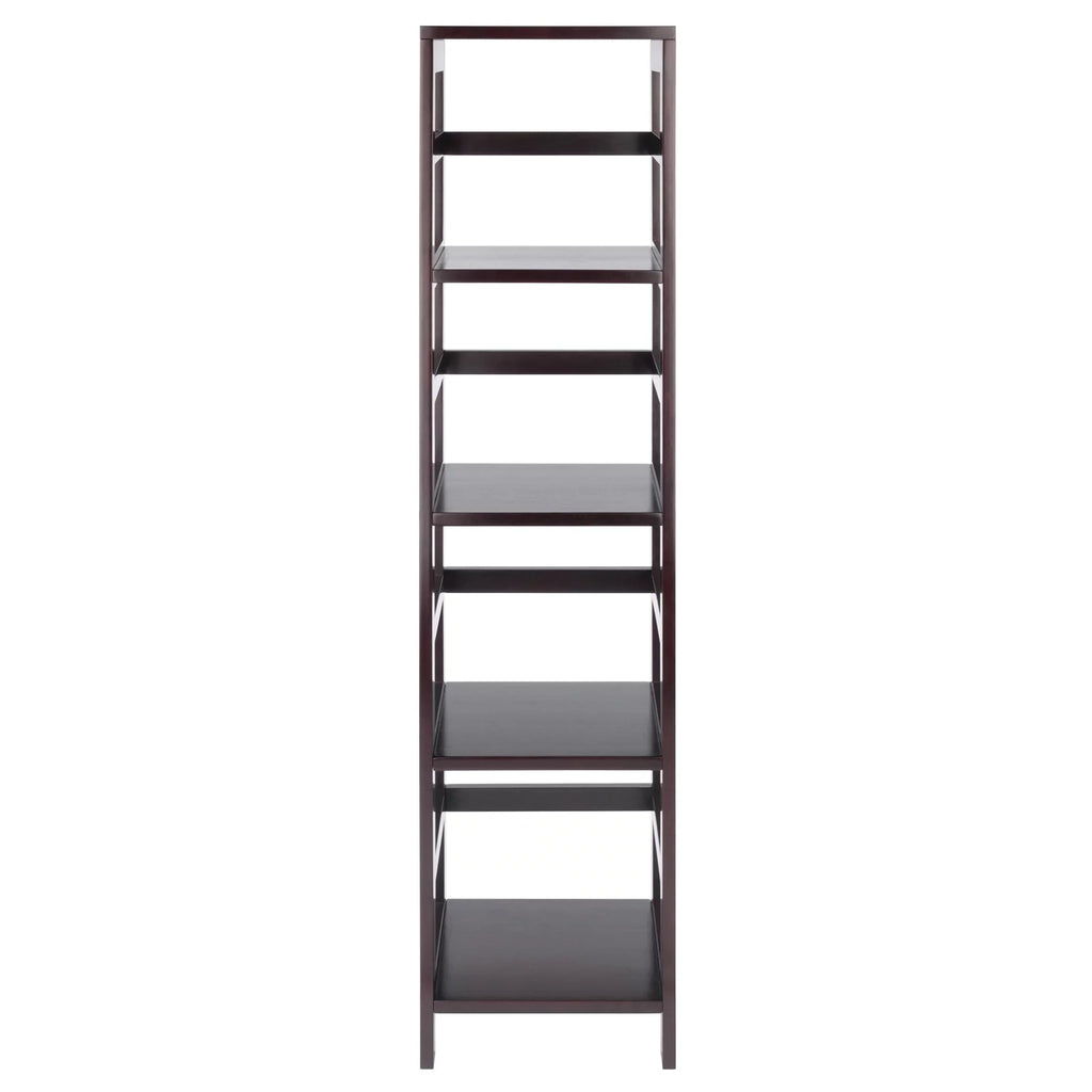 Capri Narrow 5-Pc Wood Finish Baskets, 4 Shelf Fabric Set, Espresso Black & Foldable Winsome