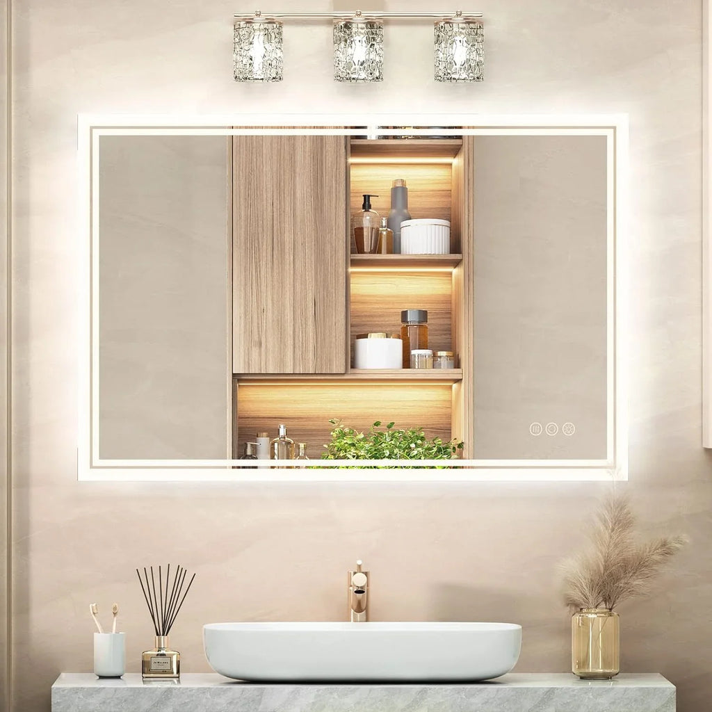 36x28 Wall-Mounted LED Mirror, Bathroom Touch with Backlit LED Mirror Bathroom Mirror, ANTEN Lights, Dimmable Inch Vanity Mirror Sensor, Bathroom Anti-Fog, Lighted 3000K-6000K,