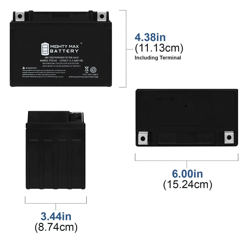 3 YTZ14S with compatible Replacement Pack 12V - YTZ14S Protek Battery 11.2AH
