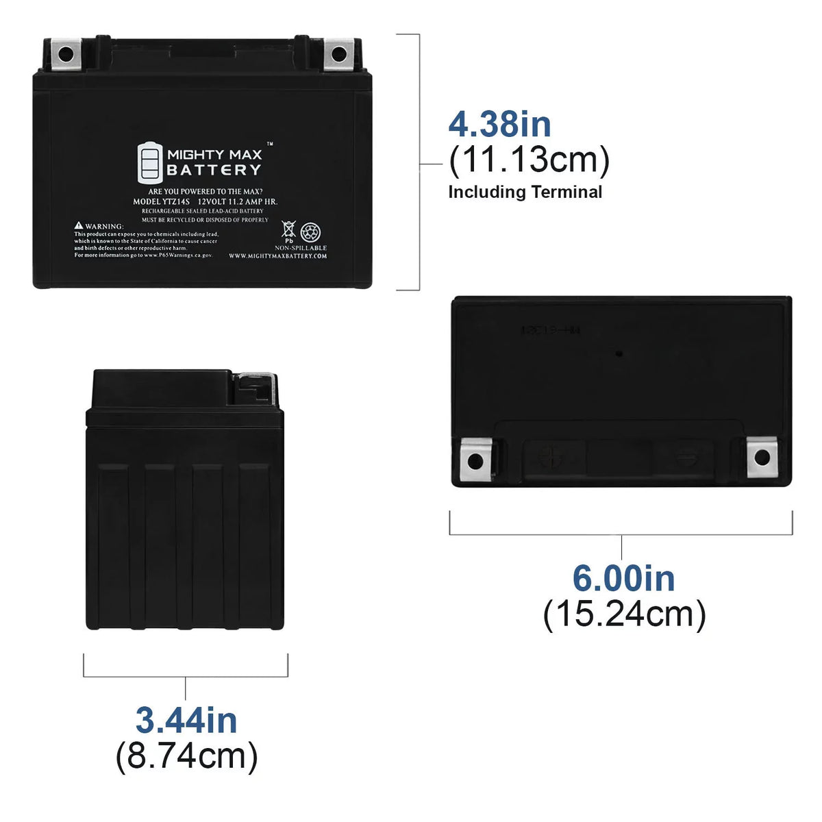 3 YTZ14S with compatible Replacement Pack 12V - YTZ14S Protek Battery 11.2AH