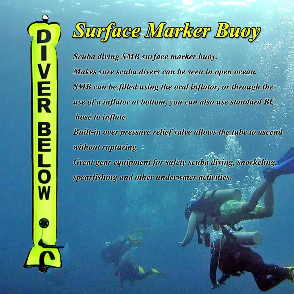 Surface Safety Signal High Scuba Marker with Hose - Standard & for Tube Compact Inflator Snorkeling 4' Sausage Visible BC Diving Divers Pro