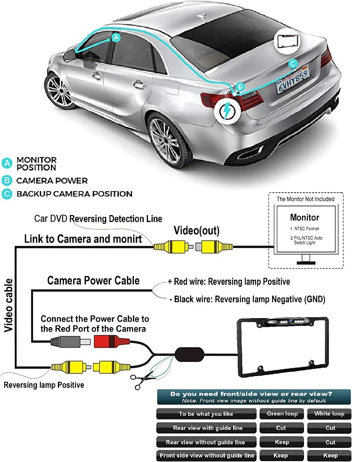 with Vehicle Camera Car Chrome Angle Bright Waterproof Vision Universal Camera View Night Viewing Front Absolute Frame Assist License CAM2100S 170° Plate LEDs Front Security 8 Camera