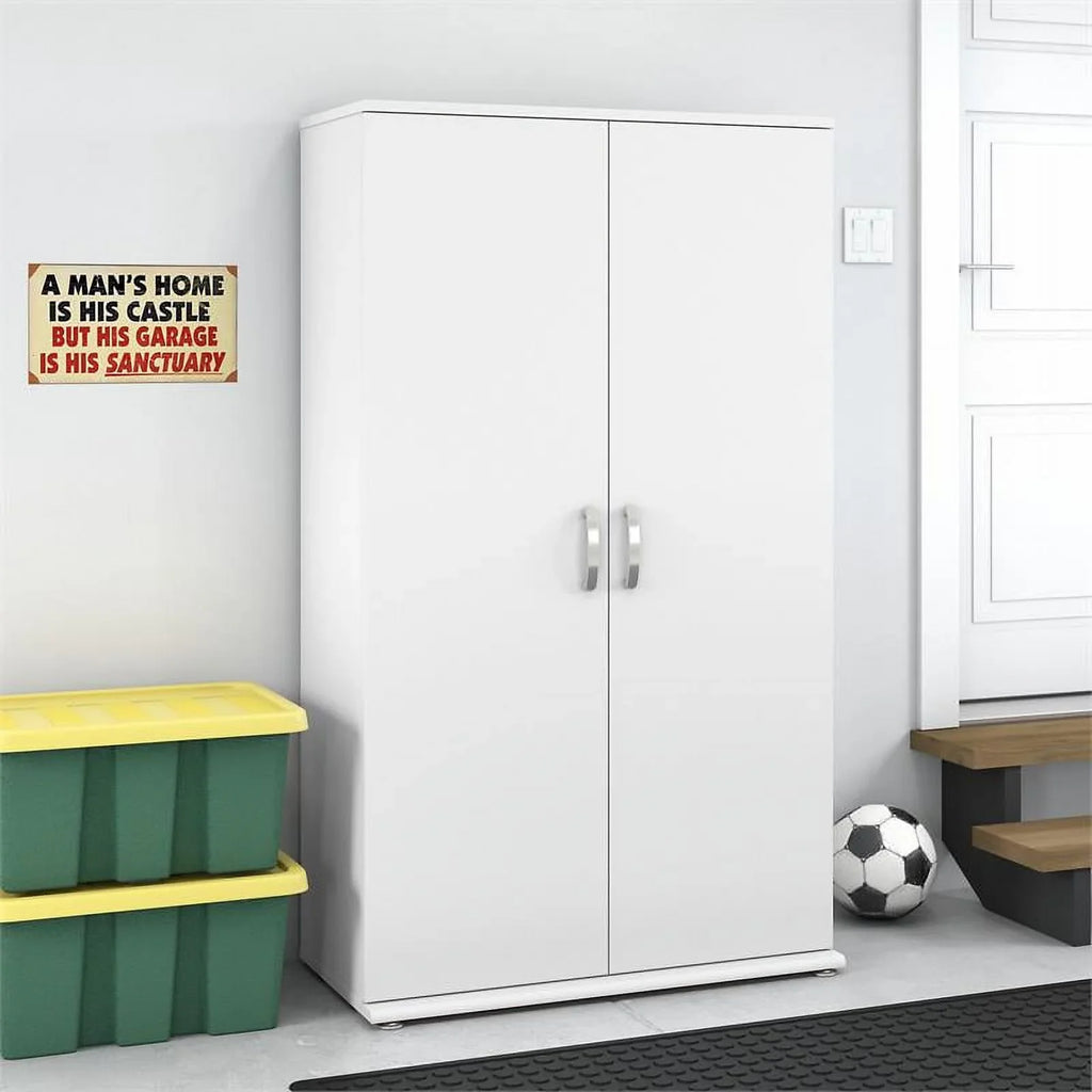 Row Pemberly Cabinet Engineered in White - Storage Tall Wood Garage