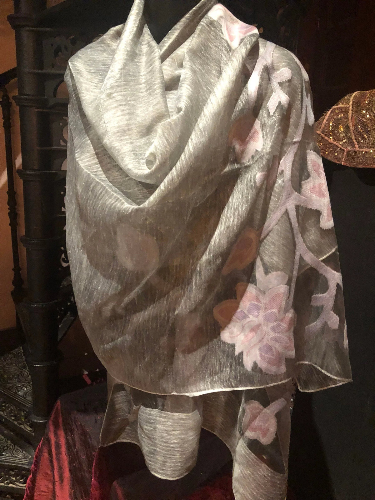 brocade Shawl Sheer white Styled Vintage wrap