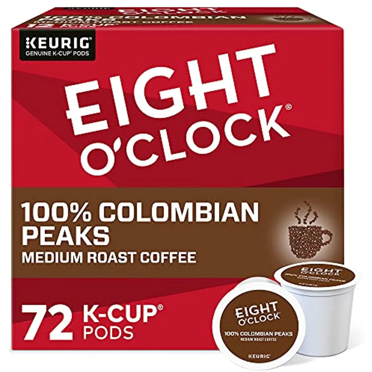 Single-Serve Coffee, K-Cup Coffee Count Colombian Peaks Medium Pods, Keurig Oclock 72 Roast Eight