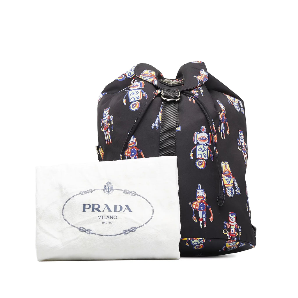 Authenticated Robot Fabric (New Black Prada with Tessuto Pre-Owned Unisex Defects) Nylon Backpack