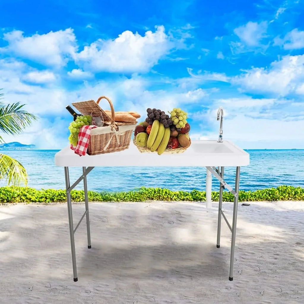 Table, Folding Faucet, for Table Camping Camping Table Portable Cleaning Outdoor Fish Kitchen Folding with & Fish Sink Garden Sink Picnic Folding