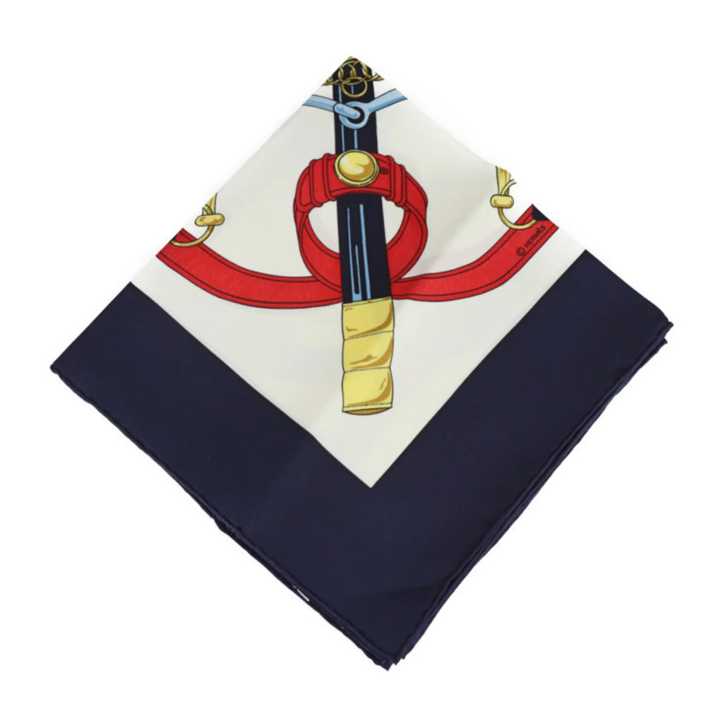 Spurs d’or (Like Carre90 Scarf Blue Eperon Pre-Owned Multicolor Silk Golden New) HERMES