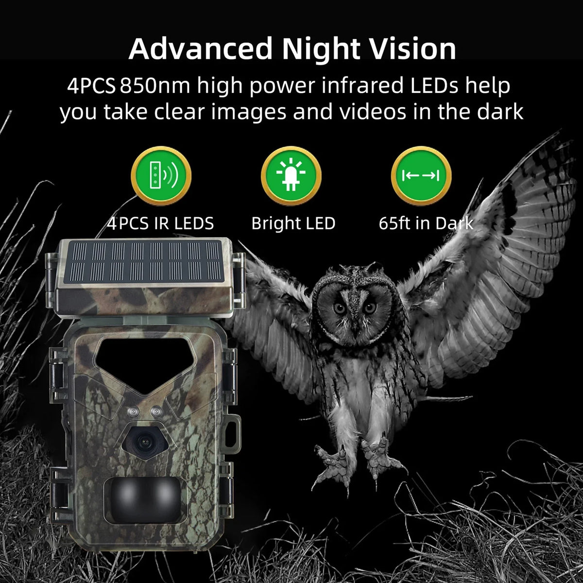 0.3s Vision Trigger Time Recording Trail Motion Activated IP65 Solar with Camera Wildlife Camera Powered Game Waterproof Cam 20MP for 1080P Night Loop Hunting TOMSHOO