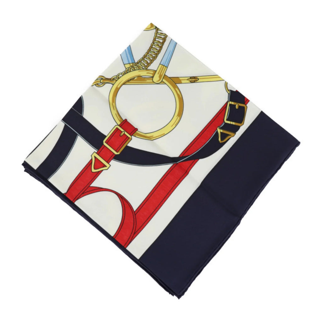 Spurs d’or (Like Carre90 Scarf Blue Eperon Pre-Owned Multicolor Silk Golden New) HERMES