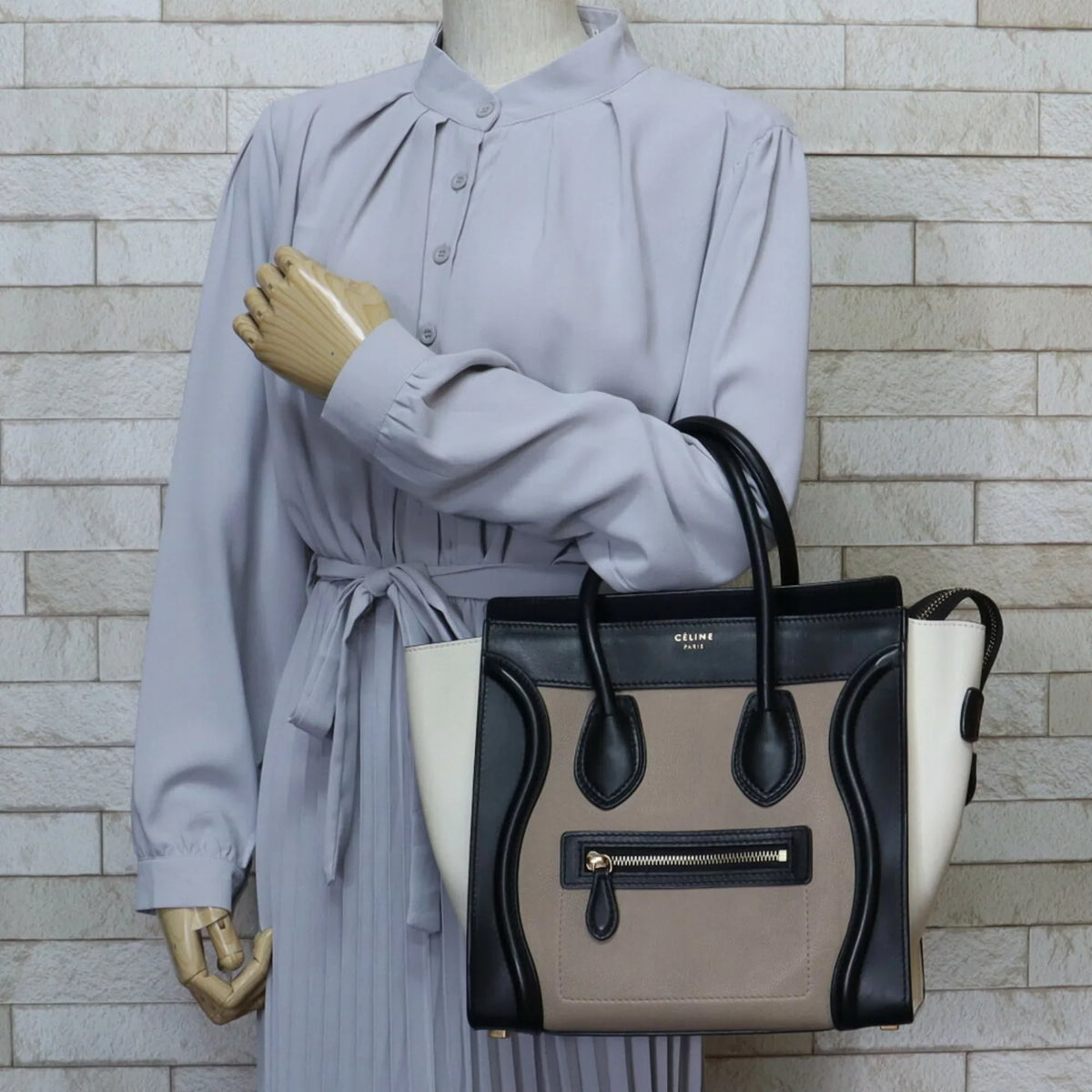 Pre-Owned Ladies Shopper Handbag Celine Leather Beige Luggage Micro (Good)