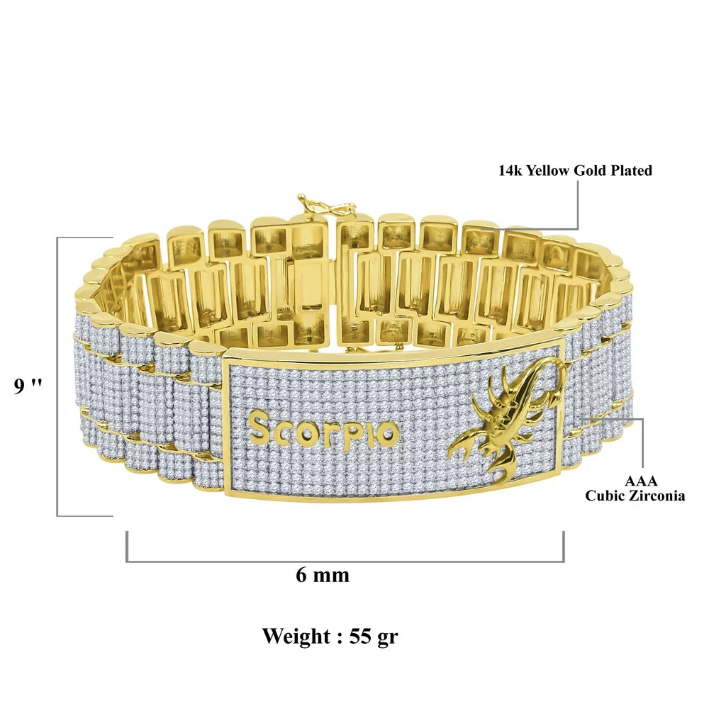 Gold Diamond Horoscope 14K Sign Bracelet Simulated Finish Scorpio Zodiac 8.5'' Mens Astrology