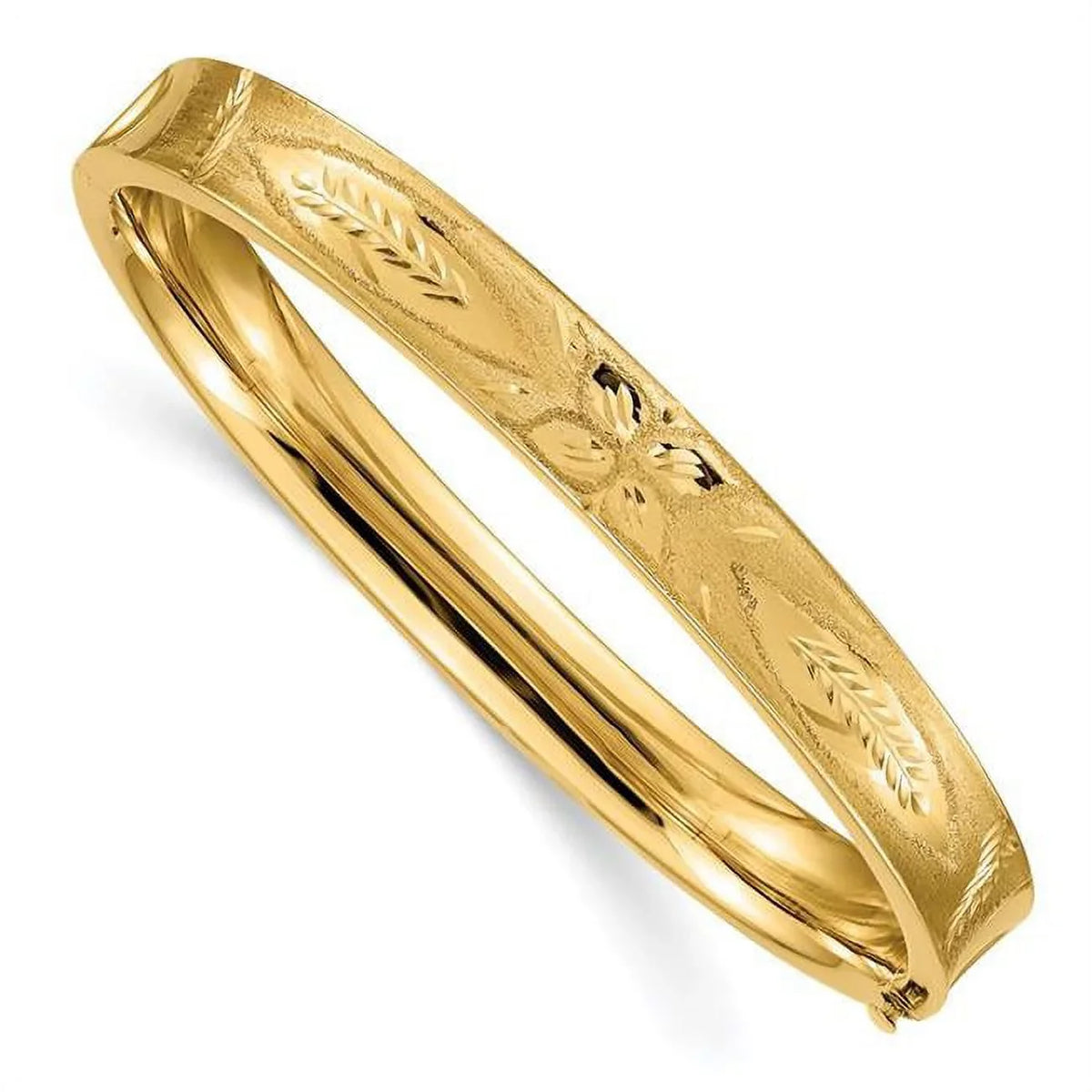 CC5-16 mm Diamond-Cut 14K Bangle Hinged Concave Yellow Gold Bracelet 0.312