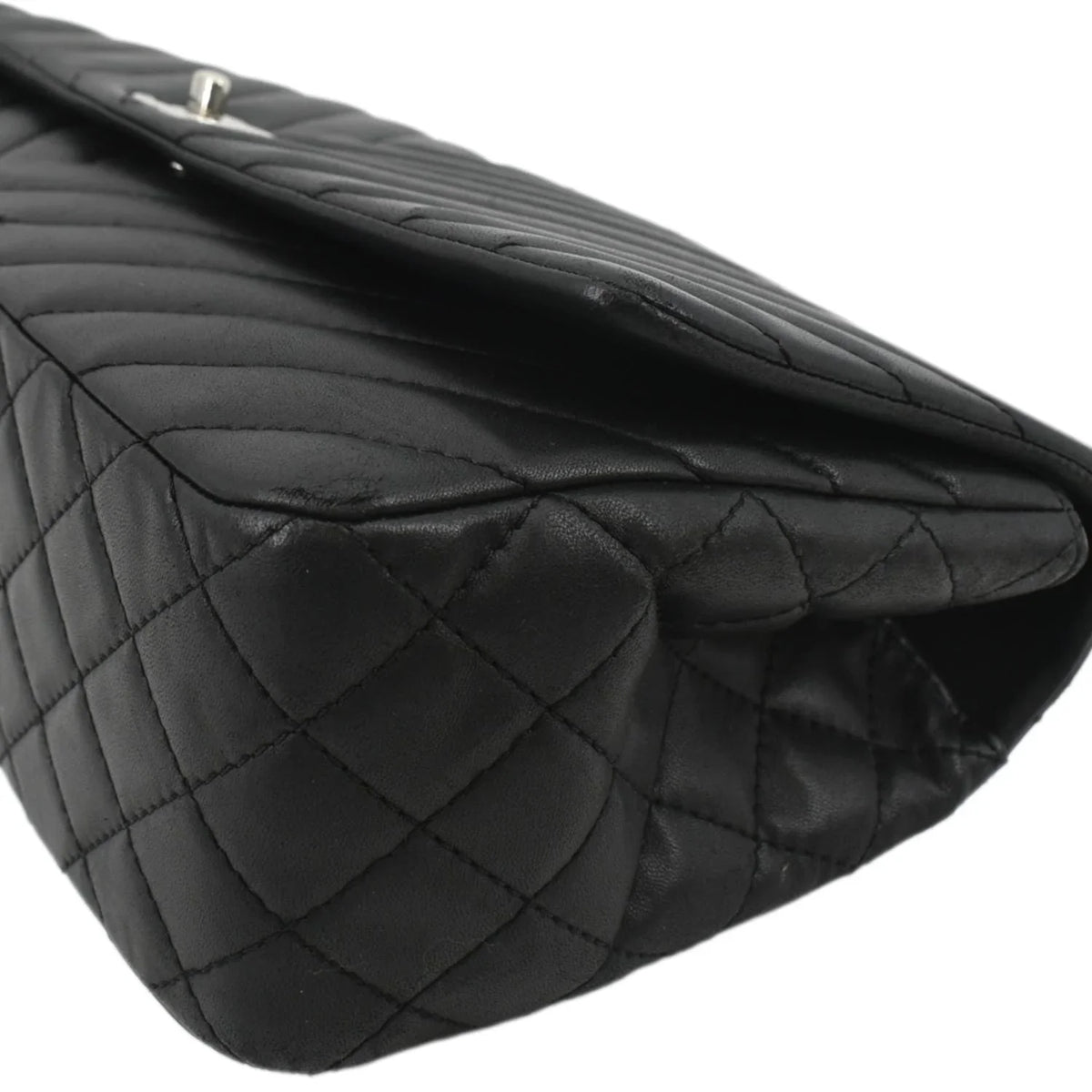 Bag Crossbody Chevron Lambskin Black Medium Pre-Owned CHANEL Flap Surpique Leather