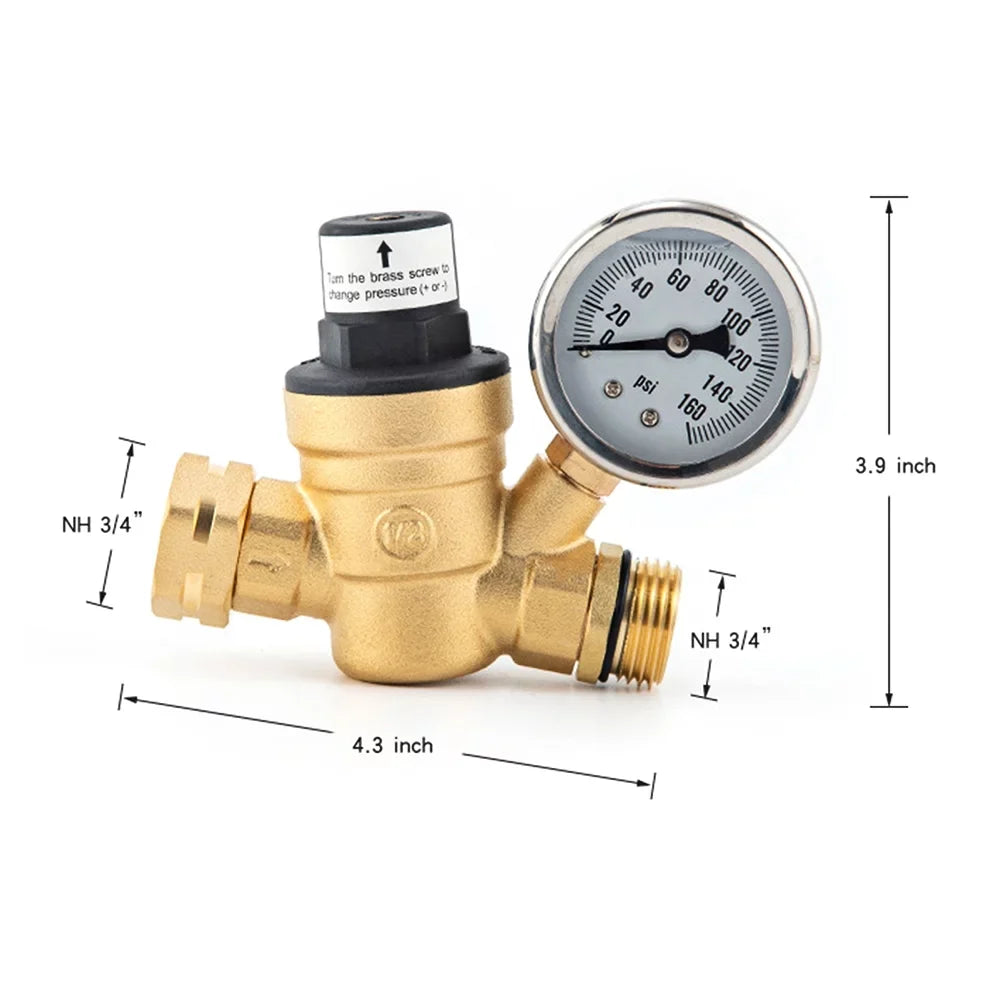 Travel Valve Filter, Ideal Adjustable and - for Brass, Lead-Free and RV Water Pressure Screened Gauge Trailers Regulator with 0-160PSI Inlet