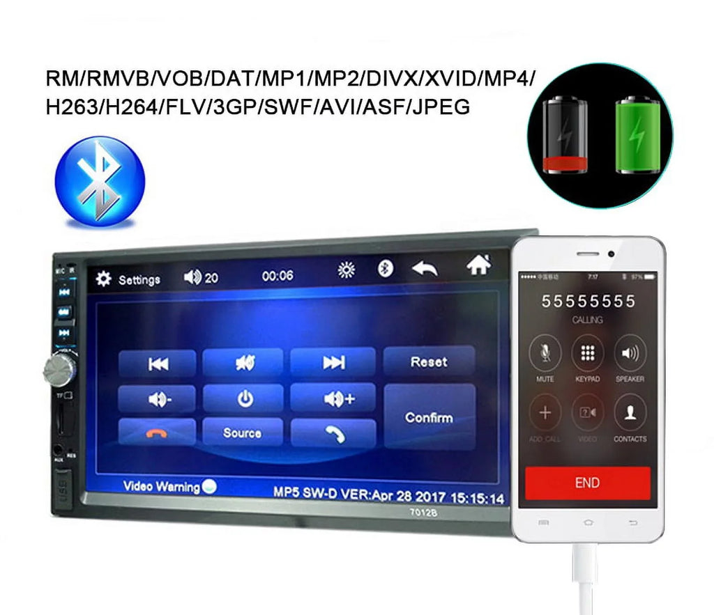 Polarlander with Screen link Din Car FM Player mirror Car AUX function MP5/4/3 4LED with SD HD Touch Double Audio USB Bluetooth backup 7-inch Multimedia camera radio Stereo Car