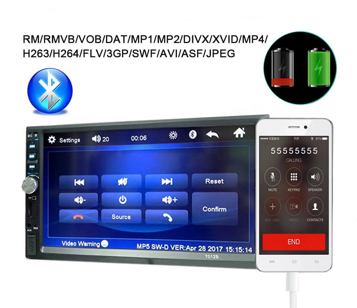 Polarlander with Screen link Din Car FM Player mirror Car AUX function MP5/4/3 4LED with SD HD Touch Double Audio USB Bluetooth backup 7-inch Multimedia camera radio Stereo Car
