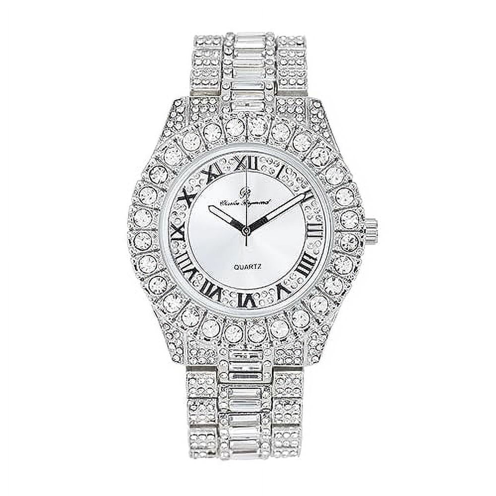 Mens Diamond Hip Read Out Date Iced Watch Colorful Blinged Timepiece Out ST10535 Fully and Raymond Dials- Big Charles - &Day Hop (ST10537-RN Rocks Designer Silver) w/Easy