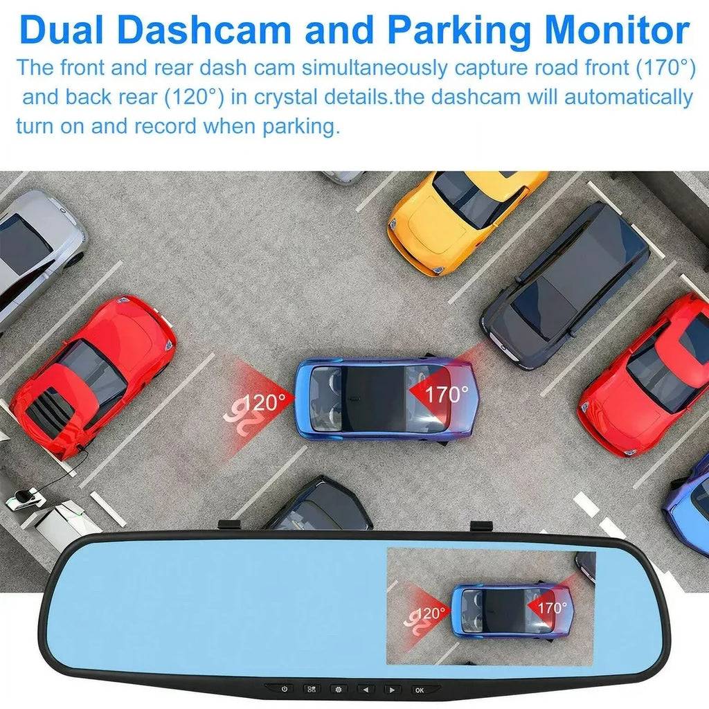 for 170°Wide 1080P Motion Car Night Detection Dash Rear Camera Cars Front 4.3" Parking Cam DVR Trucks, Car G-sensor, Monitor, Rearview Vision, Cam Mirror Dual Angle Monitor, Lens