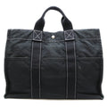 Ladies Canvas (Fair) Tote Hermes Black MM Cotton Pre-Owned Bag Deauville