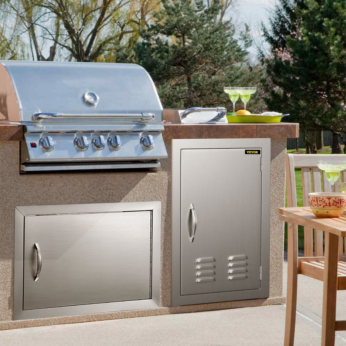 Door Storage Door Vertical with 17x24 Steel Vents for Stainless BBQ inch Island Single Access