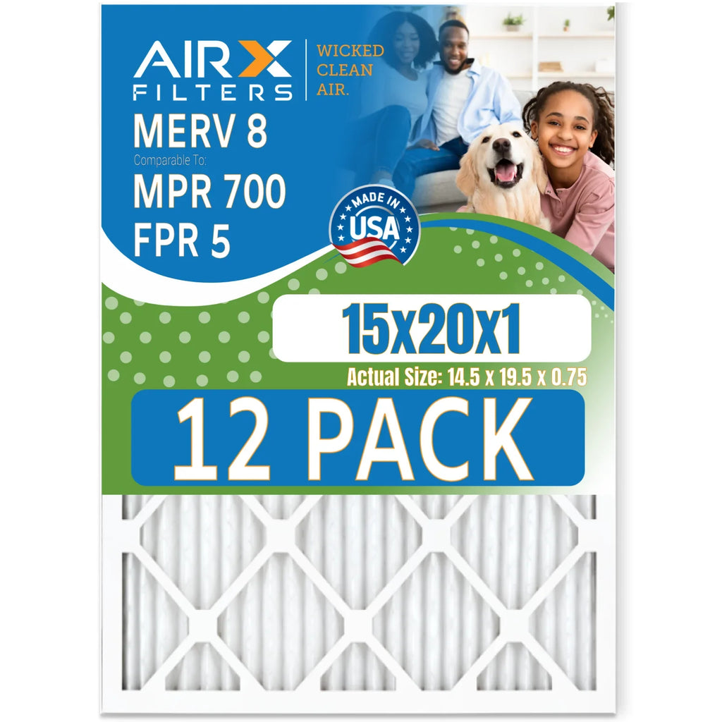MERV of & Air 8 in - 15x20x1 USA Furnace FPR 12 Rating, Made Filter Pack FILTERS AIR. to Comparable 700 CLEAN WICKED Filters by 5 MPR AIRX