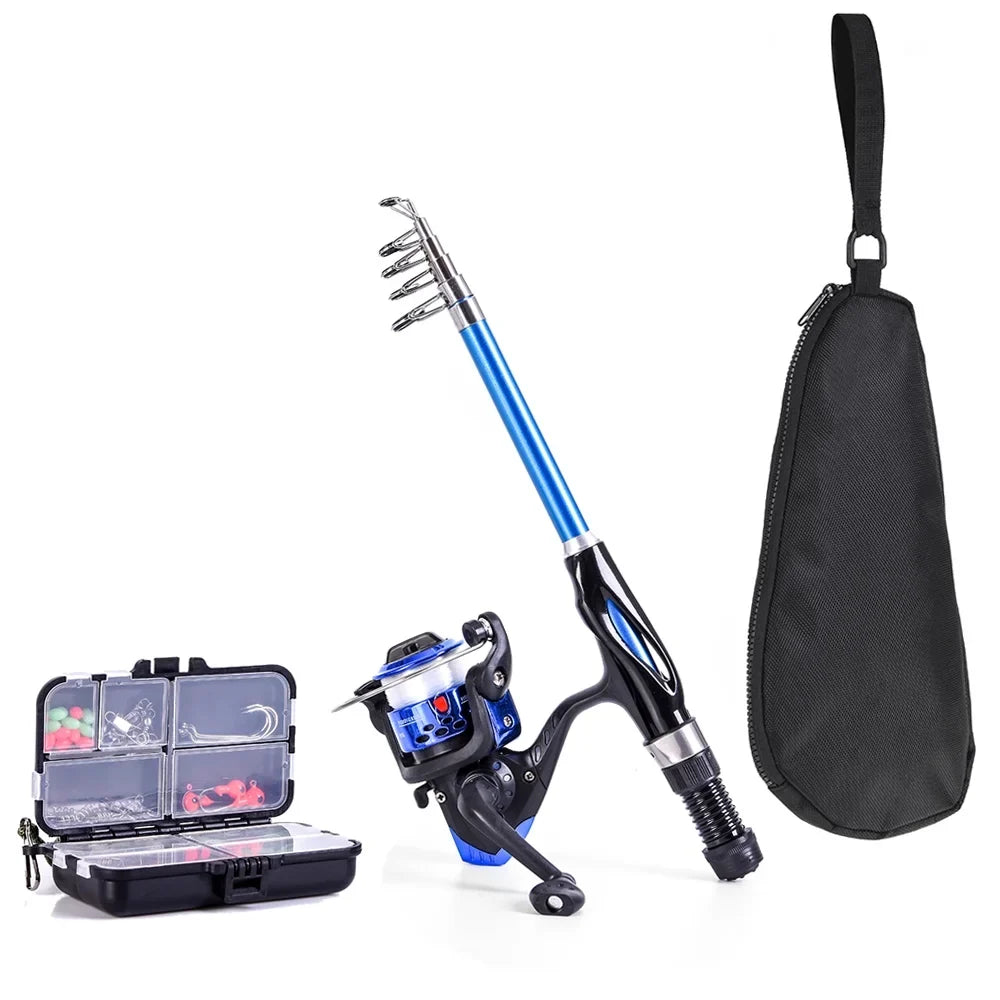 Rod and Reel Kit,Telescopic Fishing Full Reel Combo Rod Kids Set Spinning Fishing Blusea