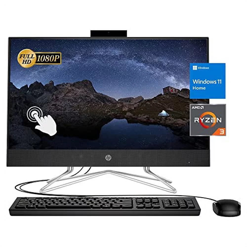 3250U, 2022 12GB SSD, HP AMD Ryzen HDMI, 22" Touch 3 Desktop, Keyboard&Mouse, WiFi, RAM, FHD RJ-45, DVD-RW, Black Home, Newest Windows 512GB Wired 11 USB All-in-One Webcam, Screen,