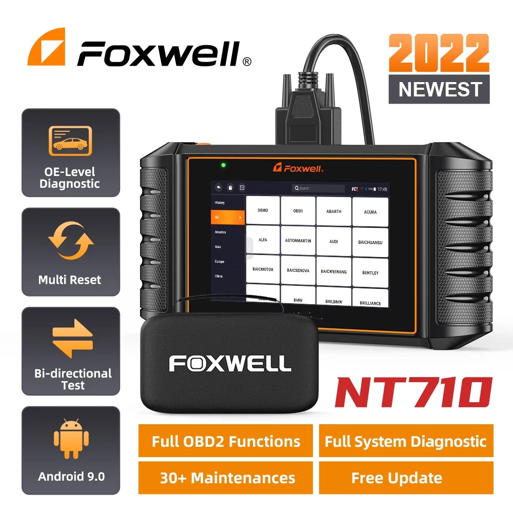 Wireless OBD2 Automotive Auto System Automotive Reader Reset Control Service Scanner Code Bi-Directional Diagnostic Full 30+ Scan Analyzer Car Automotive Scanner Foxwell Tool Scanner NT710 Scanner