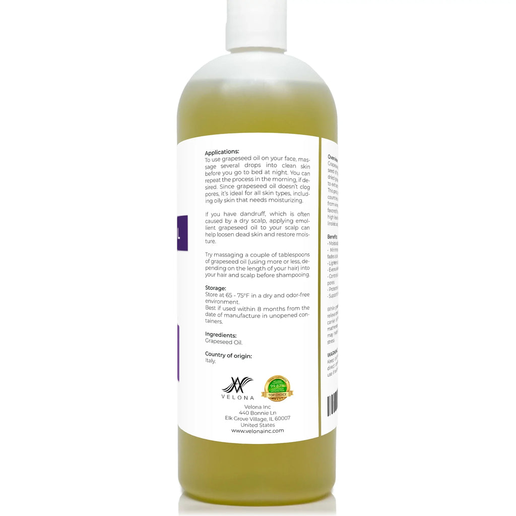 Body, Oil Oil 32 Skin, Hair Pure Natural | Velona and Carrier Cold | Cooking, | - oz Refined, 100% Face, Care pressed Grapeseed