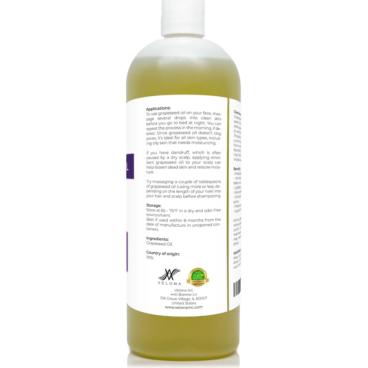Body, Oil Oil 32 Skin, Hair Pure Natural | Velona and Carrier Cold | Cooking, | - oz Refined, 100% Face, Care pressed Grapeseed
