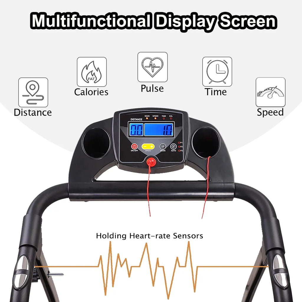display,Pulse Home Exercise and Running for Sensor,Cup Office Walking Jogging Key Fitness Electric Holder Foldable Treadmill Safety w/LCD