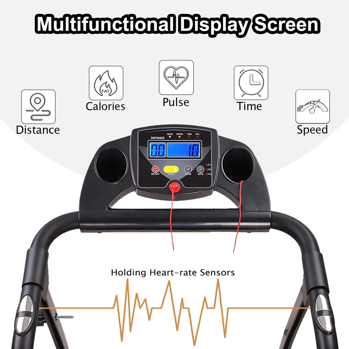 display,Pulse Home Exercise and Running for Sensor,Cup Office Walking Jogging Key Fitness Electric Holder Foldable Treadmill Safety w/LCD
