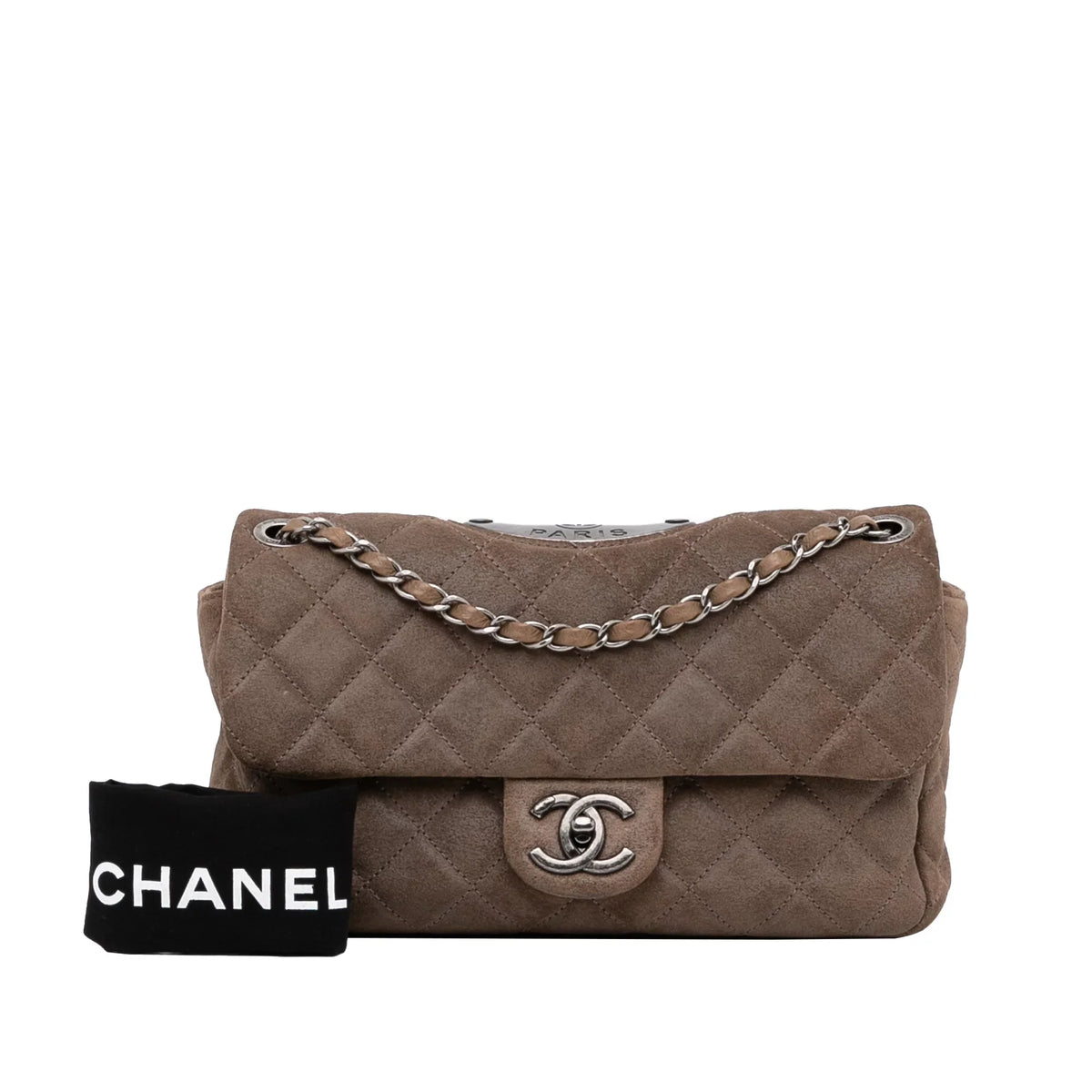 Bag Flap Unisex Suede Authenticated Small Shoulder Leather Double Classic Brown Pre-Owned Chanel