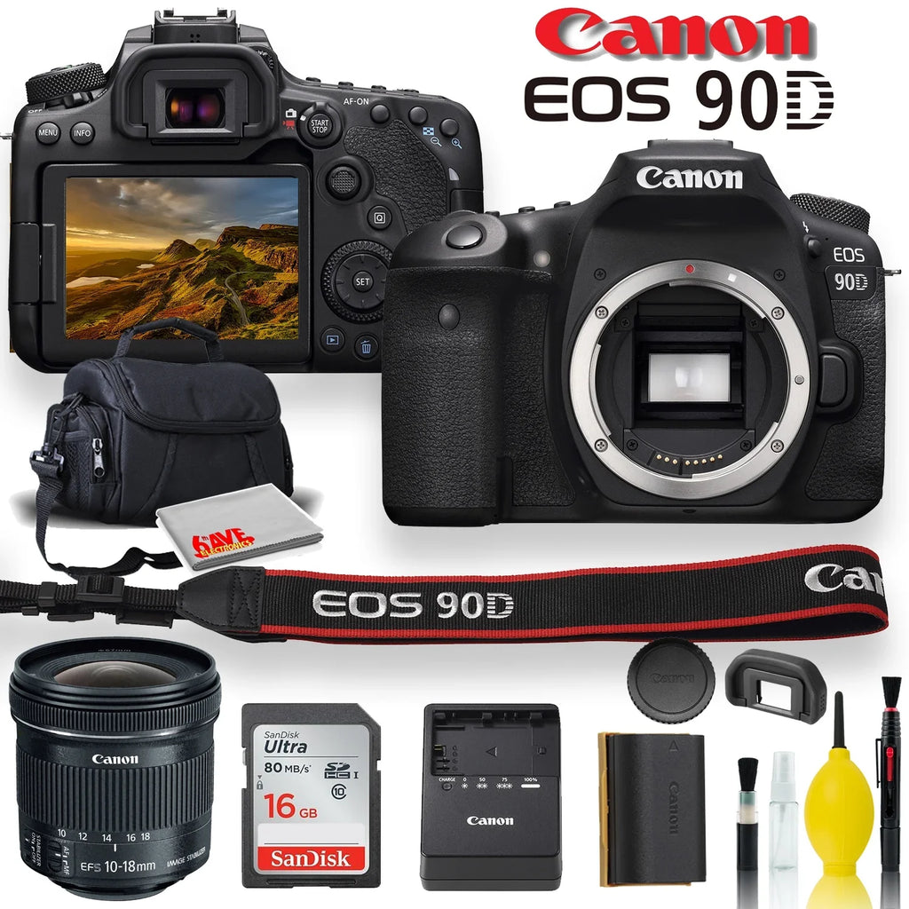EOS EF-S and Case, 90D Memory f/4.5-5.6 Camera 10-18mm Canon Canon Card, With Padded Lens, DSLR STM Soft More IS