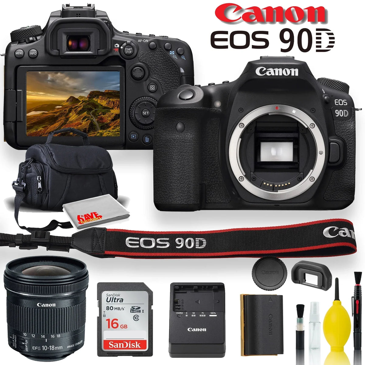EOS EF-S and Case, 90D Memory f/4.5-5.6 Camera 10-18mm Canon Canon Card, With Padded Lens, DSLR STM Soft More IS