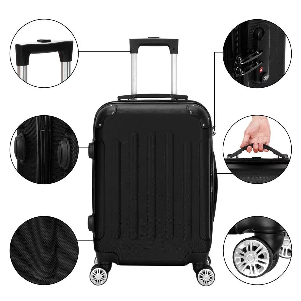 Winado Trolley Bag Set 3 Black Pcs ABS Travel Luggage Suitcase