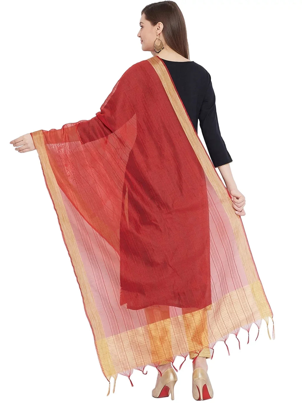 Indian Ethnic Dupatta, eloria Shawl Woman's Stole, Scarf Chunni, Red Plain Wrap