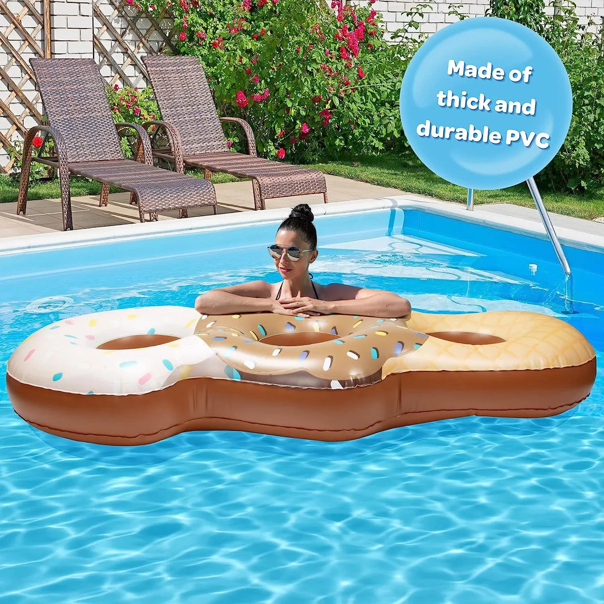 for Sections Perfect Summer Seats Inflatable Long Kids, Aquamazing Ft Cone Mesh Giant Pool Tube Float - People Cream Adults- Ice for Huge 7 - 3 Swimming XL