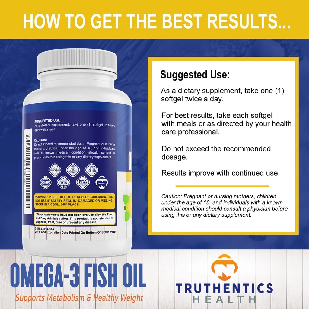 '- 100% Sea-Harvested mg Omega 2400 DHA 120 Omega Softgels Lemon Strength (2 - Fish Fish Acids Oil Pack) Flavor Truthentics - - Fatty EPA Burpless High 3 Oil 3 Pure Triple