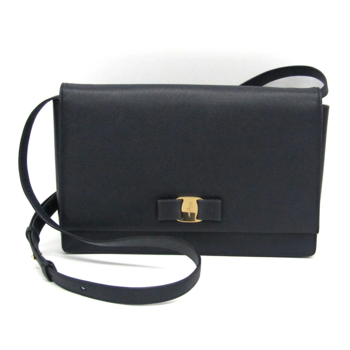 Bag Ferragamo 0011 Navy (Good) AU-21 Vara Shoulder Salvatore Leather Pre-Owned Women's